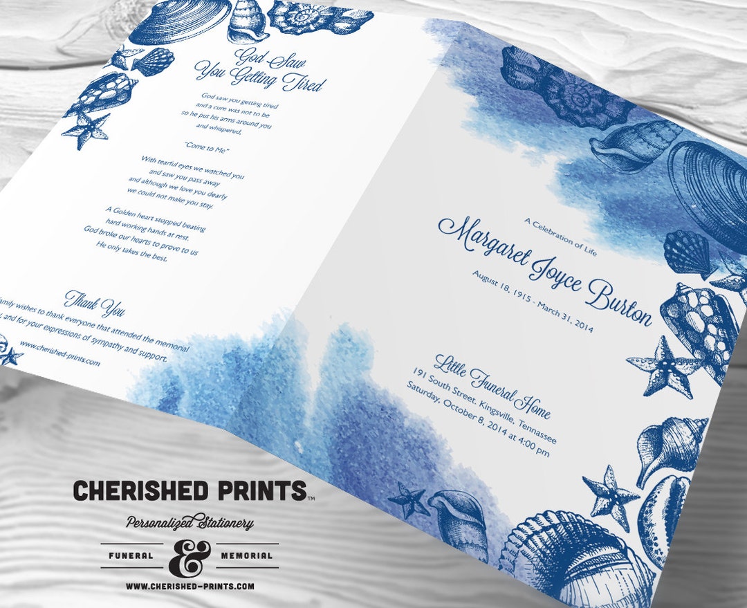 Seashells by the Seashore Modern Funeral Program Folder Etsy
