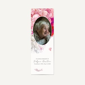 Peony Funeral Bookmark, Photo Memorial Bookmark, Celebration of Life Bookmark, Loving Memory Bookmark, Memorial Keepsake, Funeral Keepsake