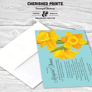 Daffodil Flowers Custom Funeral Acknowledgement Cards and Thank You Cards, Printing Available, Funeral Note Cards
