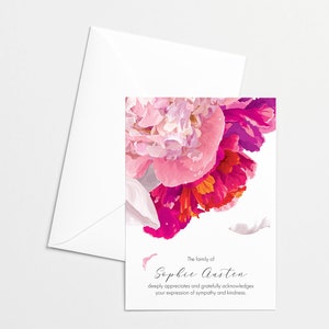 Beautiful Soft Peonies Customizable Thank You Cards and Funeral Acknowledgement Cards, Printing Available, Funeral Note Cards