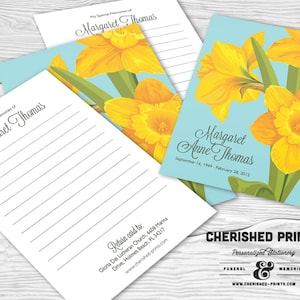 Daffodils Share a Memory Card, Attendance Card, Funeral Memory Card, PDF Remembrance Card, Guestbook, Share a Memory Printable Notecard blue