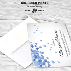 Forget-Me-Not Custom Funeral Acknowledgement Cards and Thank You Cards, Printing Available, Memorial Note Card
