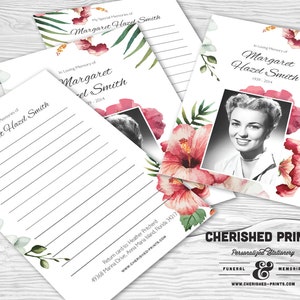 Tropical Flowers Hawaiian Share a Memory Card, Attendance Card, Funeral Memory Card, PDF Remembrance Card Guestbook Share a Memory Printable