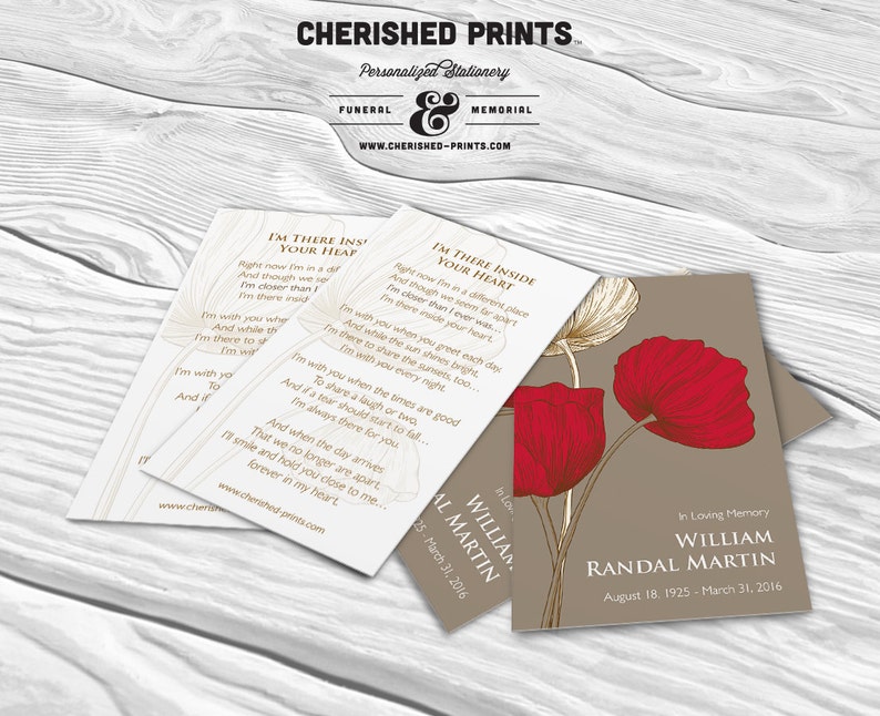 Poppies Remembrance Prayer Card Memorial Card Funeral Card Etsy