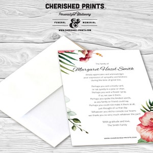 Tropical Flowers Hawaiian Custom Funeral Acknowledgement Cards and Thank You Cards, Printing Available, Memorial Note Card