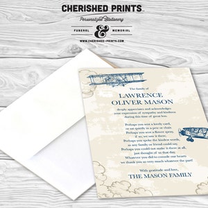 Vintage Airplanes Customizable Thank You Cards and Funeral Acknowledgement Cards, Printing Available, Memorial Note Card