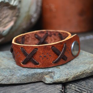 Brown Leather Cuff Bracelet, Casual Men&#39;s Women&#39;s