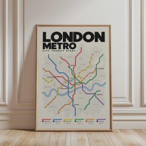 Londons tunnelbanekarta, färgglad väggkonst för kollektivtrafik, modern tunnelbanetryck