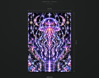 Tapiz Jelly Empress, colgante de pared de fantasía con medusas cósmicas púrpuras / AFTERLITE