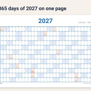 2027 Wall Calendar Printable, Large Year at a Glance Calendar with US Holidays, 24x36 Big Wall Planner, One Page Linear Calendar PDF image 2