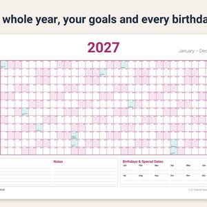Calendario da parete stampabile per la famiglia 2027, grande agenda annuale con obiettivi e compleanni, calendario familiare di grandi dimensioni 24x36 in formato PDF immagine 2