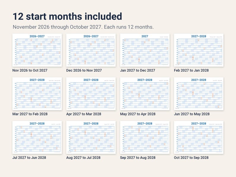 2026-2027 Wall Calendar Printable, Start Any Month, 12 Month Academic Year at a Glance Calendar, Large School Year Planner PDF image 2