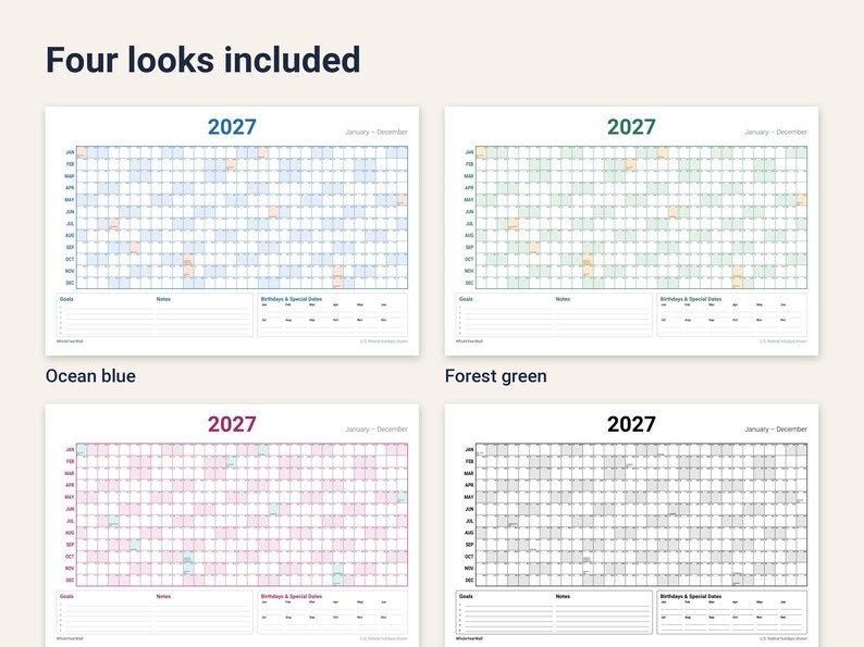 Calendario da parete stampabile per la famiglia 2027, grande agenda annuale con obiettivi e compleanni, calendario familiare di grandi dimensioni 24x36 in formato PDF immagine 4