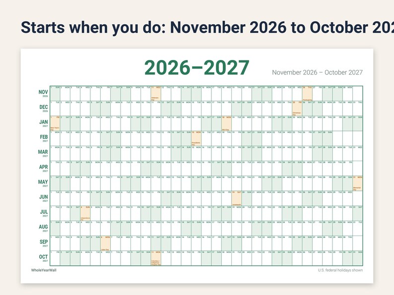 2026-2027 Wall Calendar Printable, Start Any Month, 12 Month Academic Year at a Glance Calendar, Large School Year Planner PDF image 3