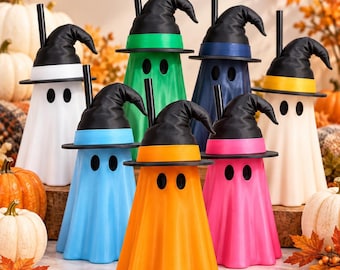 3D-gedruckter Geister-Getränkehalter: Halloween-Getränkehalter mit Hexenhut