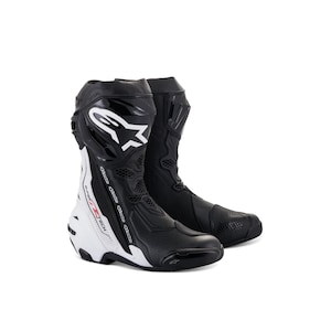 Alpinestars Supertech R motorcykelstövlar, svarta vita racingskor, sportutrustning för motorcykel, present till förare