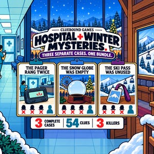Hospital & Winter Murder Mystery Bundle, 3 Printable Detective Games, English PDFs, Solo and Date Night Puzzles