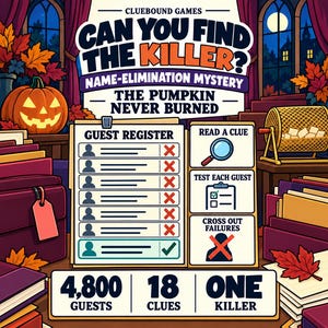Halloween Murder Mystery Game, Name Elimination Puzzle Book, Printable Detective PDF, Solo & Date Night - The Pumpkin Never Burned