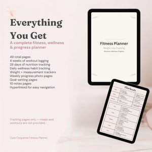 Simple Coquette Fitness Planner Bundle; Digital and/or Printable; Notability Goodnotes Planner