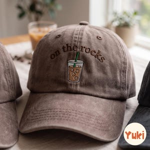 Embroidered Coffee Lover Cap, Iced Coffee on the Rocks, 100% Cotton Baseball Hat