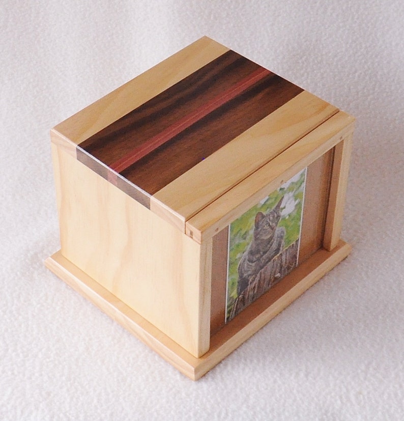 Large Wood Dog Cremation Urn With Photo Frame Easy Lift Up Image 0