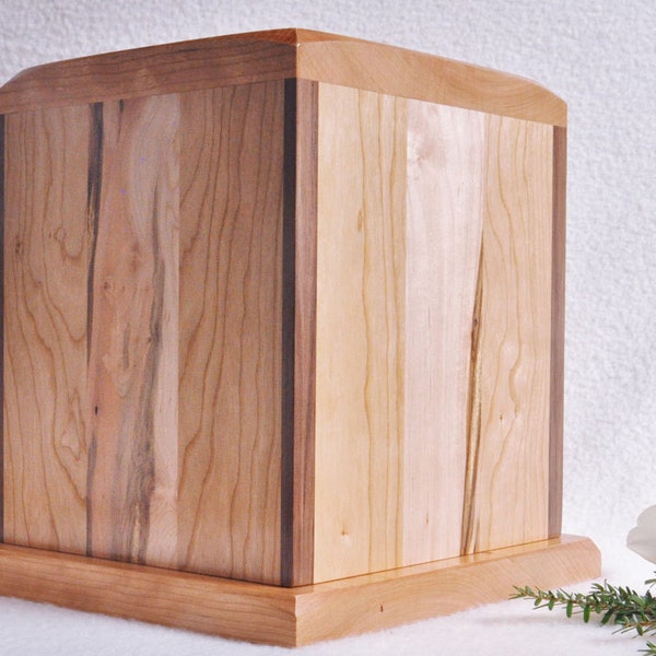 Reserved for KNY Cherry Wood Cremation Urn - unique adult urn - walnut & ambrosia maple - memorial urn - ashes - Optional Brass Plate  CWA81