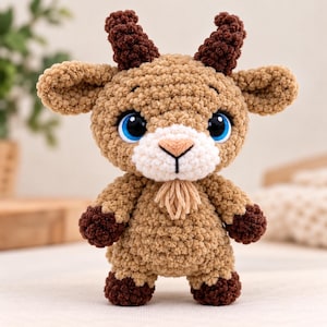 Amigurumi Goat Crochet Pattern PDF, Chibi Farm Animal, Plush Toy Instructions