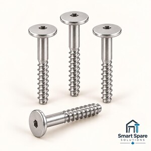 May include: Four silver-coloured metal screws with flat heads and hexagonal drive sockets. Three screws are standing vertically, and one screw is lying horizontally in the foreground. The logo for Smart Spare Solutions is in the corner.