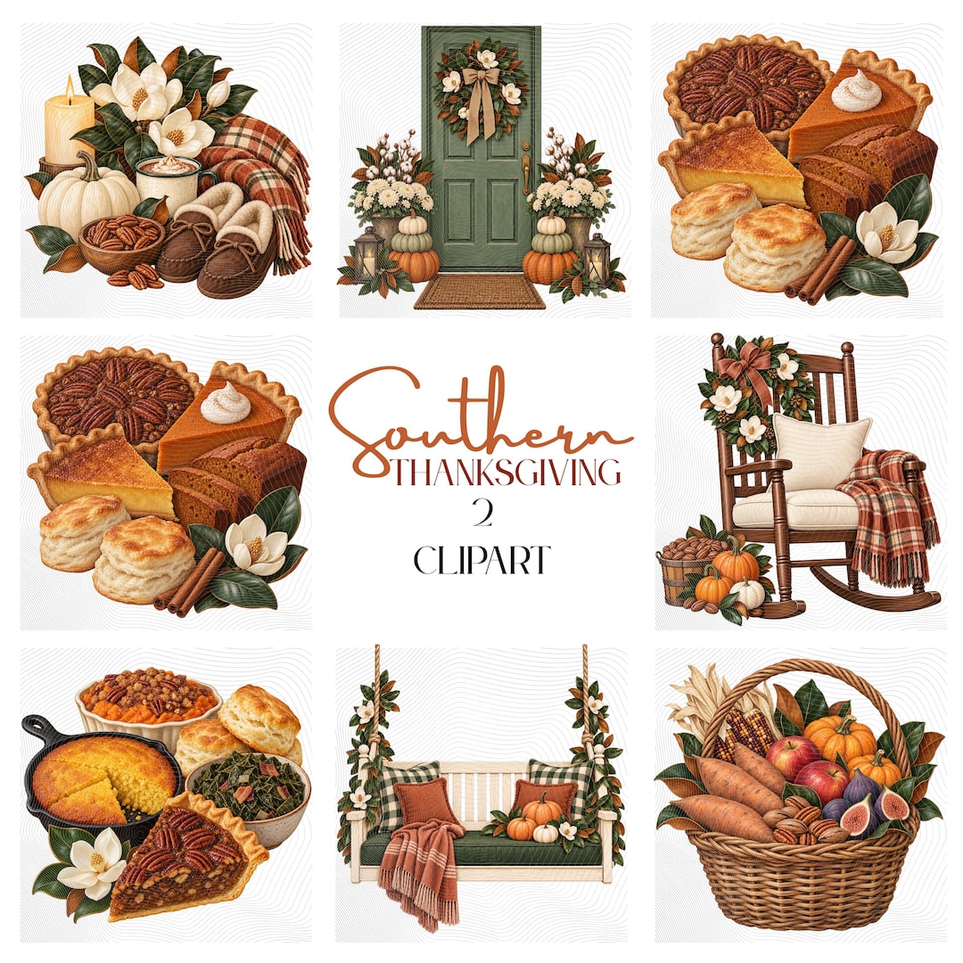 Southern Fall R Southern Thanksgiving Clipart Bundle, Fall Food PNG Illustrations ...