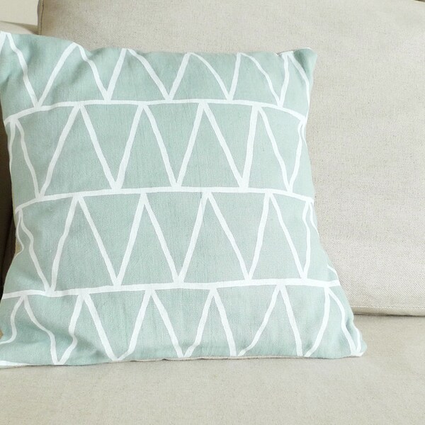 Mint Triangles Linen Pillow - 13 x 13 in.