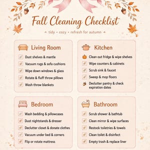 Fall Cleaning Checklist Printable - Coquette Pink Bow - Autumn Cleaning Planner - Aesthetic Fall Checklist - Tidy Cozy Home Reset