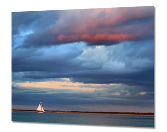 Metal Print Sailboat Photograph Metal Wall Art Sailing Photo Boat Picture Nautical Decor Seascape Sunset Nantucket Cape Cod, Blue Red Purple