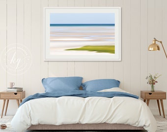 Framed Wall Art, Abstract Beach, Coastal Nautical Decor, Seascape Photograph, Tidepools Photo Print, Cape Cod Artwork, Lime Green Blue Beige