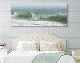 Ocean Wave Panorama Aluminum Print, Large Coastal Metal Print, Nantucket Wall Art, Cape Cod Sea Decor, Surfside Beach Photo, Seafoam Green