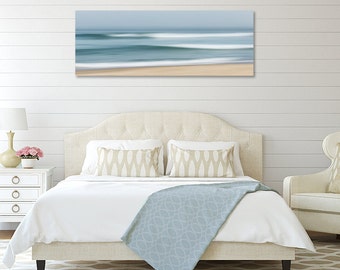 Ocean Waves Beach Canvas Art Print, Abstract Panoramic Seascape, Cape Cod Seashore Photography Fog Waves Pattern Artwork Seafoam Green White