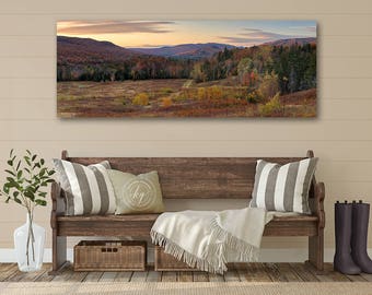 Fall Rustic Wall Art, Autumn Foliage Canvas Wall Art, Large Mountains Panorama, New Hampshire Photography, Mt Washington Photo, Gold Purple