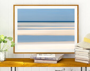 Framed Art, Abstract Beach Photograph, Tidepools Photo, Cape Cod Beach, Nautical Coastal Decor, Large Wall Art, Seascape Artwork, Blue Beige