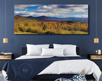 Mountain Foliage Panoramic Canvas Print, Sugar Hill NH Fall Photography, Autumn Leaves Rustic Country Wall Art, Extra Large Panoramic Print