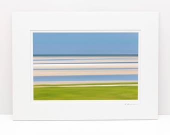 Abstract Beach Art, 8x12 Print Matted to 12x16, Cape Cod Seascape Decor, Skaket Beach Photo, Nautical Coastal Artwork, Beach Grass Tidepools