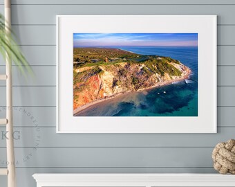 Aerial Gay Head Lighthouse Photo, Red Clay Bluffs Sunset Picture, Martha's Vineyard Beach Scenic Photography, Unframed Print, Cape Cod Art