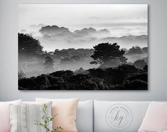 Extra Large Wall Art, Nantucket Landscape Canvas Photograph, Stretched Canvas Photo, Black & White Trees Fog Photography, Cape Cod Print