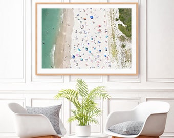 Framed Beach Photography, Aerial Beach Photo, Newport RI Photograph, Second Beach Print, Beach Umbrellas Picture, Rhode Island Coast Artwork