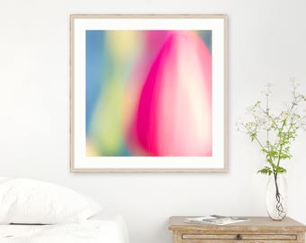 Flower Art, Abstract Botanical Art, Abstract Tulips Photo Print, Large Square Artwork, Spring Wall Decor, Pink Blue Green, Nursery Spa Art