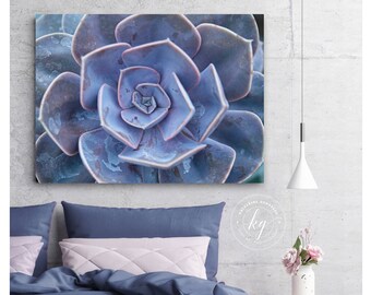 Macro Flower Succulent Photography, Large Floral Canvas Wall Art, Purple Echeveria Photograph, Nature Photo, Botanical Print, Garden Artwork