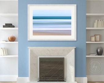 Framed Wall Art, Abstract Beach Artwork, Large Art, Coastal Decor, Nantucket Photography Ocean Waves Photo Nautical Stripes Blue Beige White