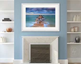 Framed Wall Art, Seascape Photograph, Ocean Sunset, Nantucket Photo, Jetties Beach Picture, Long Exposure, Coastal Artwork, Blue Teal Purple