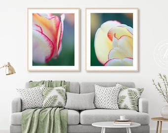 Botanical Wall Art, Macro Flower Photography, Two Floral Tulip Prints, Vertical Artwork, Flower Wall Decor Flower Photographs Tulip Pictures