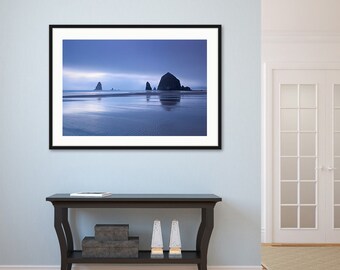 Beach Decor, Framed Print, Pacific Northwest Photo, Oregon Coast, Large Wall Art, Cannon Beach Artwork, Oversized Photography, Blue Purple