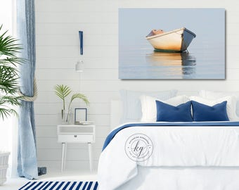 Large Nautical Canvas Art, Nantucket Rowboat Print, Blue Gold Coastal Decor, Oversized Canvas Artwork, Beach Wall Decor, Cape Cod Boat Photo