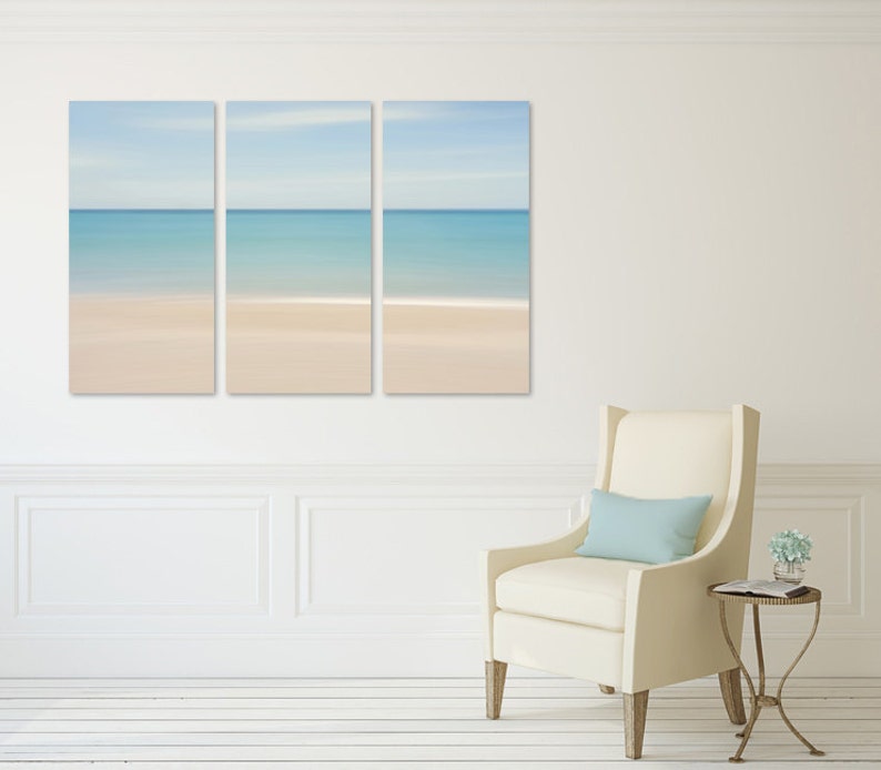 Canvas Wall Art Beach Decor Triptych Large Wall Art Blue Aqua Etsy